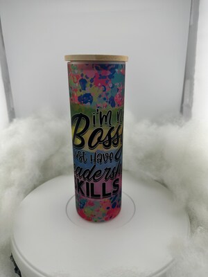 Hilarious 20 oz Frosted Tall Skinny Glass with Bamboo Lid - image4